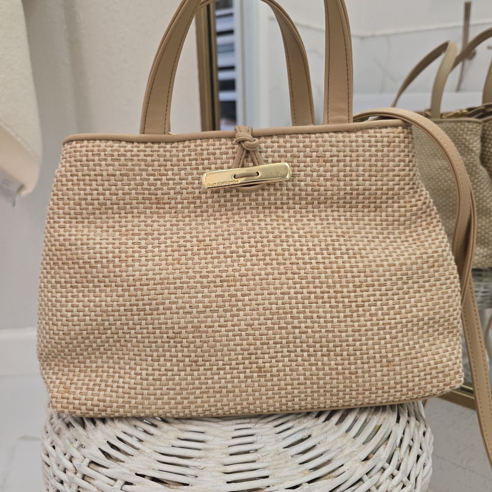 Liz Claiborne Woven Tan Mini Tote with Gold Accent